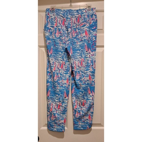 LILLY PULITZER Emora Knit Pant Small Sailboat Catamaran Blue Pink Print 008286 - Picture 2 of 14